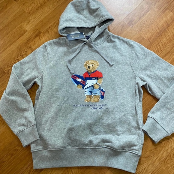 Men’s Polo by Ralph Lauren Gray Hoodie with Bear Graphic